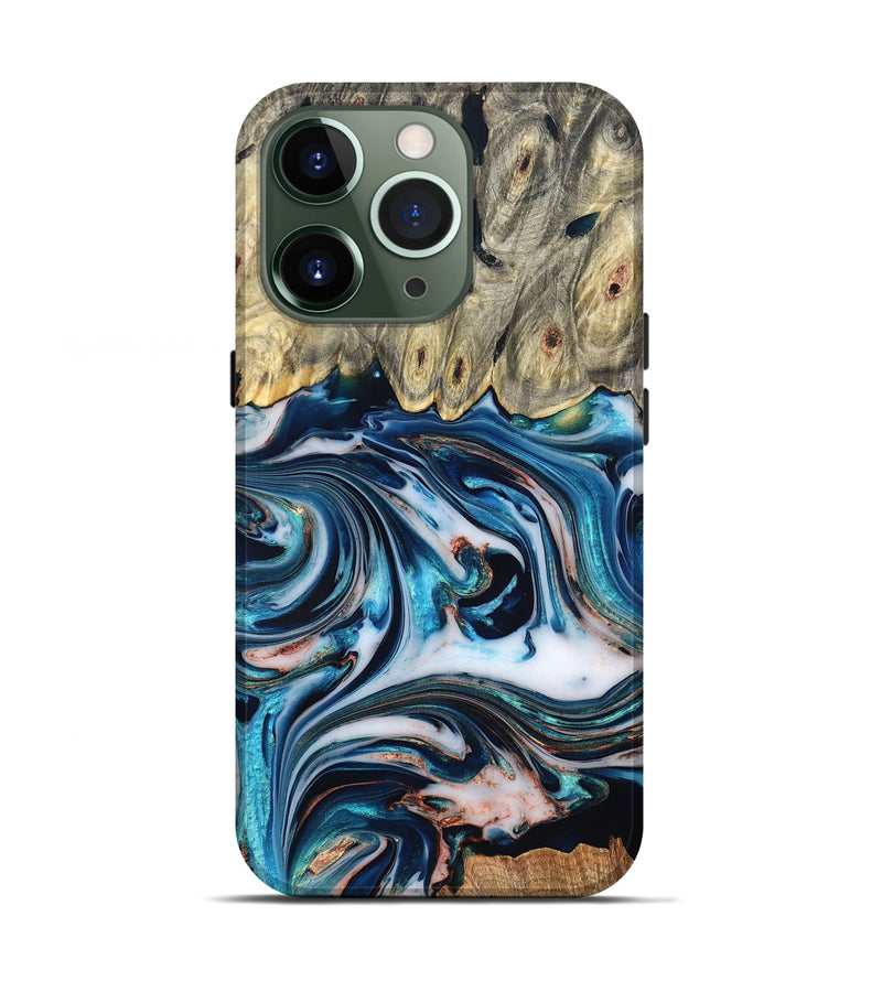 iPhone 13 Pro Wood Live Edge Phone Case - Lexi (Teal & Gold, 832193)