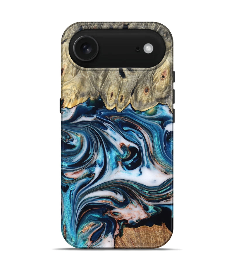 iPhone 17 Air Wood Live Edge Phone Case - Lexi (Teal & Gold, 832193)