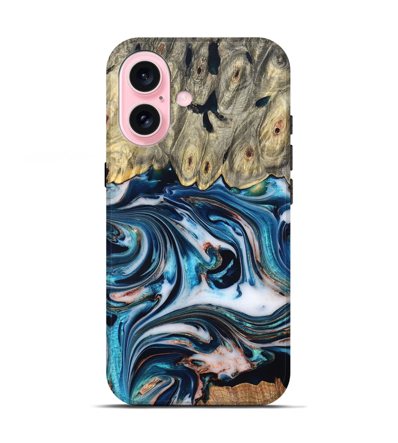 iPhone 17 Wood Live Edge Phone Case - Lexi (Teal & Gold, 832193)