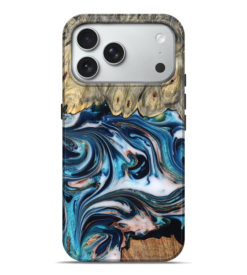 iPhone 18 Pro Max Wood Live Edge Phone Case - Lexi (Teal & Gold, 832193)