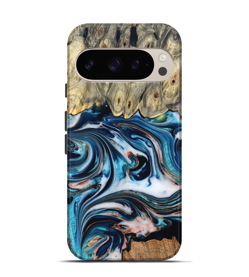 Pixel 10 Pro Wood Live Edge Phone Case - Lexi (Teal & Gold, 832193)