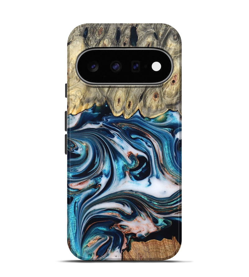 Pixel 11 Pro Wood Live Edge Phone Case - Lexi (Teal & Gold, 832193)