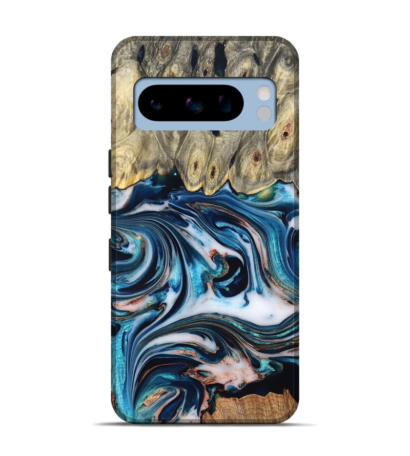 Pixel 8 Pro Wood Live Edge Phone Case - Lexi (Teal & Gold, 832193)