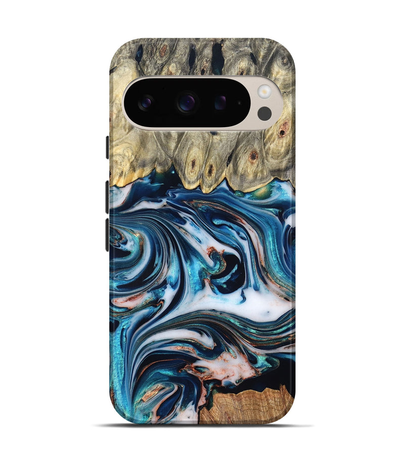 Pixel 9 Wood Live Edge Phone Case - Lexi (Teal & Gold, 832193)