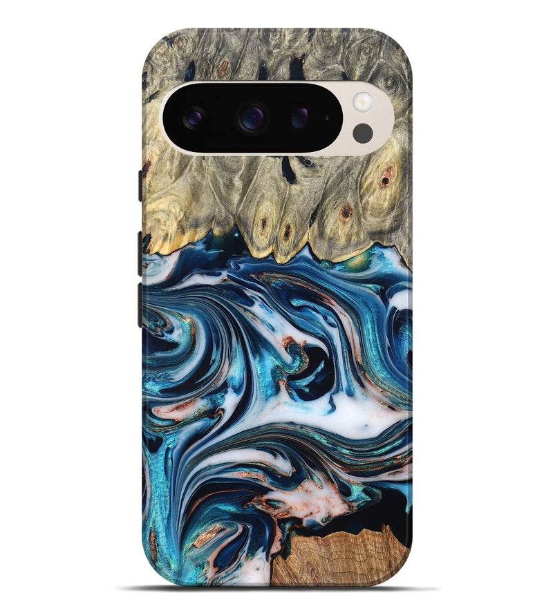 Pixel 9 Pro XL Wood Live Edge Phone Case - Lexi (Teal & Gold, 832193)
