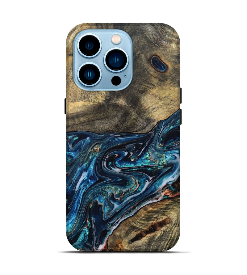 iPhone 14 Pro Wood Live Edge Phone Case - Candace (Blue, 832194)