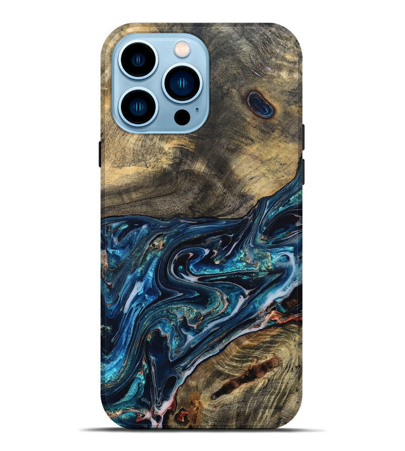 iPhone 14 Pro Max Wood Live Edge Phone Case - Candace (Blue, 832194)