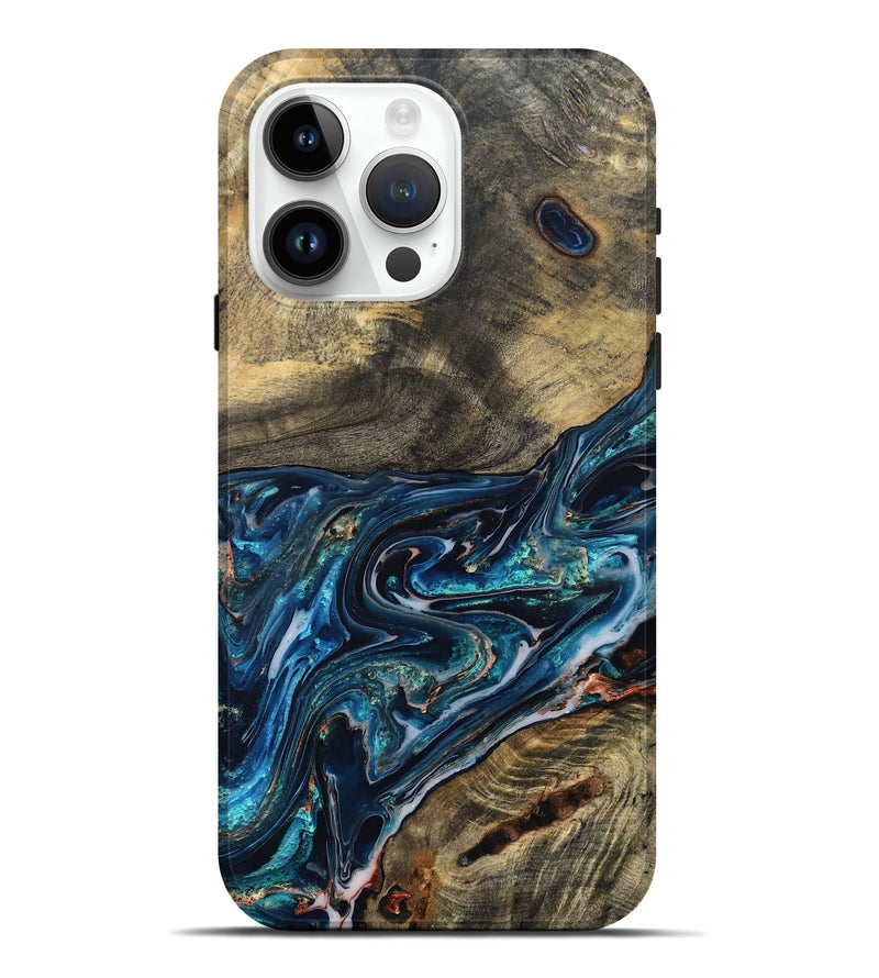 iPhone 15 Pro Max Wood Live Edge Phone Case - Candace (Blue, 832194)