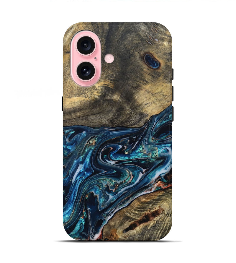 iPhone 16 Wood Live Edge Phone Case - Candace (Blue, 832194)