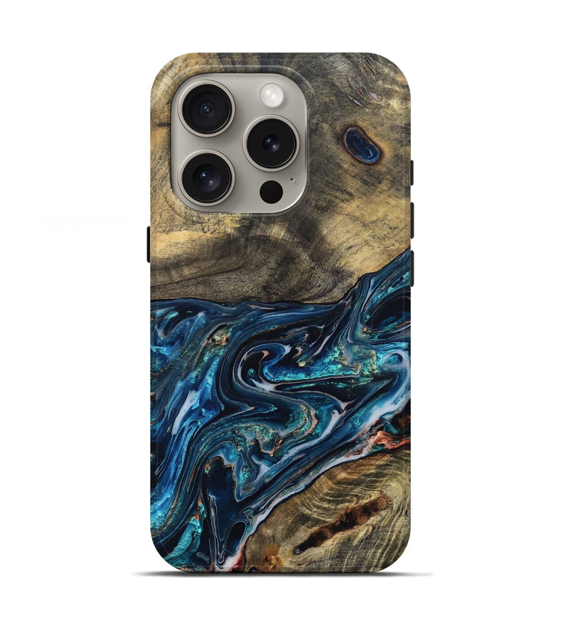 iPhone 16 Pro Wood Live Edge Phone Case - Candace (Blue, 832194)