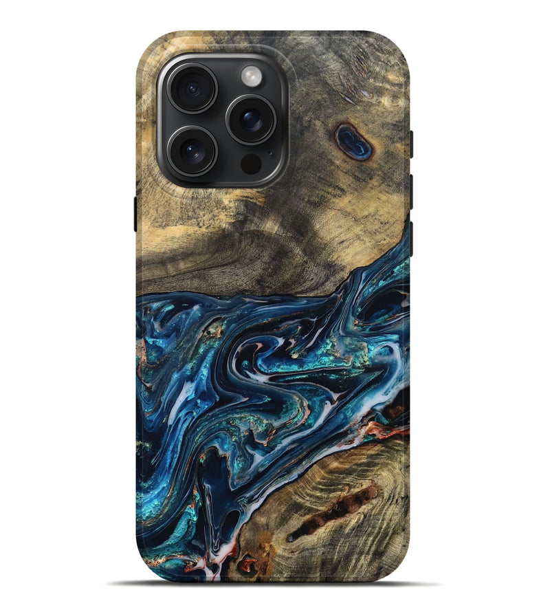 iPhone 16 Pro Max Wood Live Edge Phone Case - Candace (Blue, 832194)