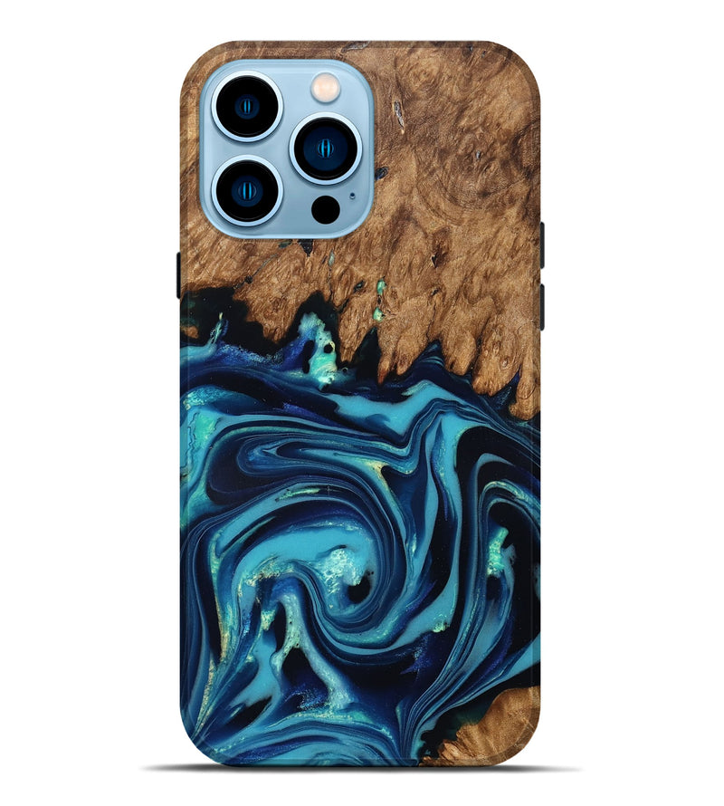 iPhone 14 Pro Max Wood Live Edge Phone Case - Fallon (Blue, 832195)