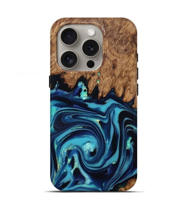 iPhone 16 Pro Wood Live Edge Phone Case - Fallon (Blue, 832195)