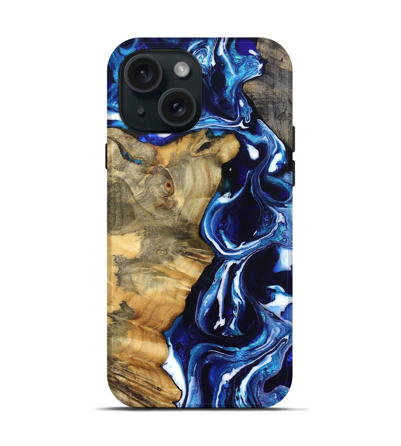 iPhone 15 Wood Live Edge Phone Case - Kyle (Blue, 832196)