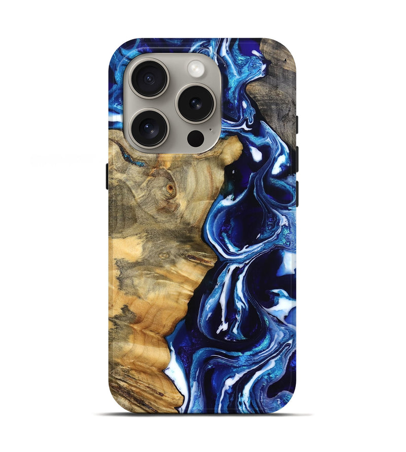 iPhone 16 Pro Wood Live Edge Phone Case - Kyle (Blue, 832196)