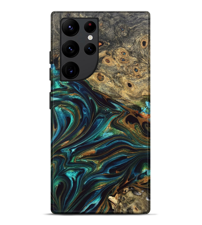 Galaxy S22 Ultra Wood Live Edge Phone Case - Katlynn (Teal & Gold, 832197)