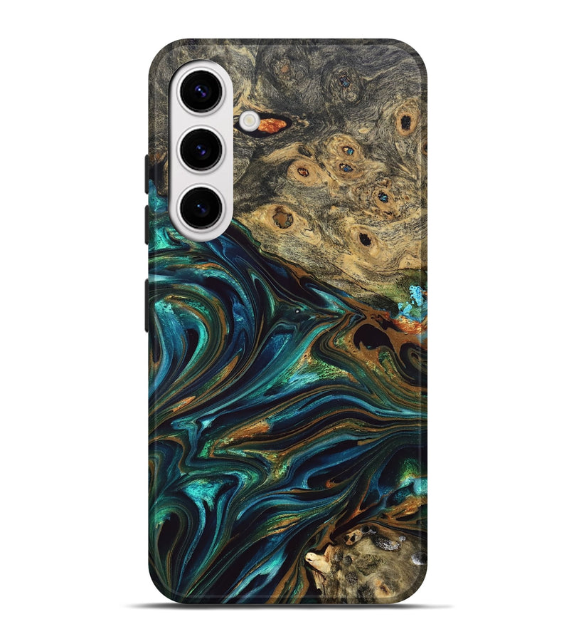 Galaxy S25 Plus Wood Live Edge Phone Case - Katlynn (Teal & Gold, 832197)