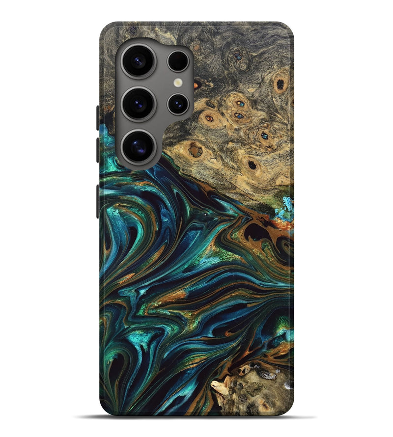 Galaxy S25 Ultra Wood Live Edge Phone Case - Katlynn (Teal & Gold, 832197)