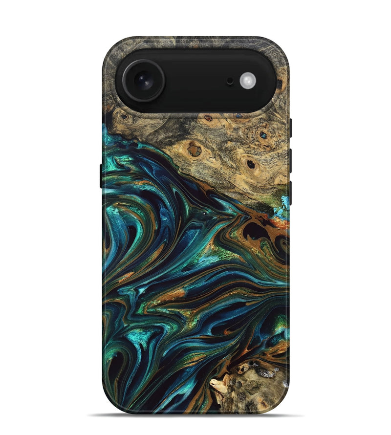 iPhone 17 Air Wood Live Edge Phone Case - Katlynn (Teal & Gold, 832197)