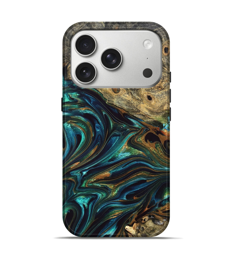 iPhone 17 Pro Wood Live Edge Phone Case - Katlynn (Teal & Gold, 832197)