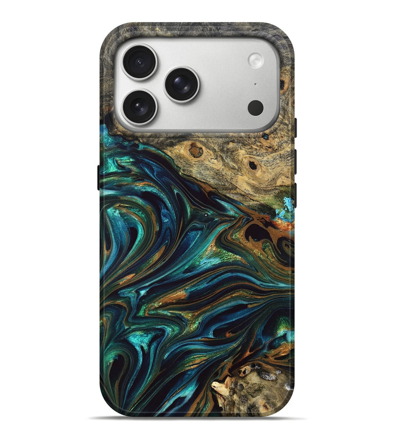 iPhone 17 Pro Max Wood Live Edge Phone Case - Katlynn (Teal & Gold, 832197)