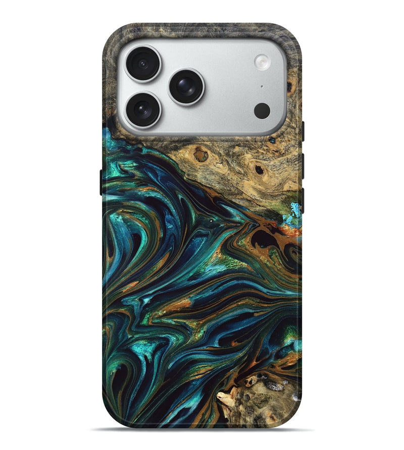 iPhone 18 Pro Max Wood Live Edge Phone Case - Katlynn (Teal & Gold, 832197)