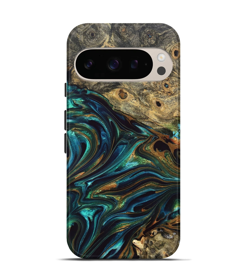 Pixel 10 Pro Wood Live Edge Phone Case - Katlynn (Teal & Gold, 832197)