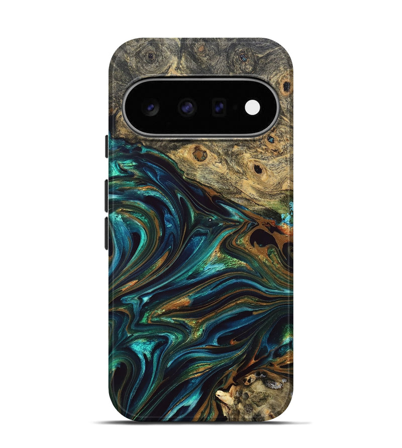 Pixel 11 Pro Wood Live Edge Phone Case - Katlynn (Teal & Gold, 832197)