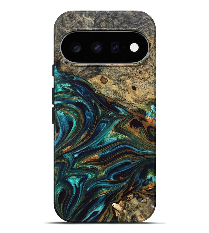 Pixel 11 Pro XL Wood Live Edge Phone Case - Katlynn (Teal & Gold, 832197)