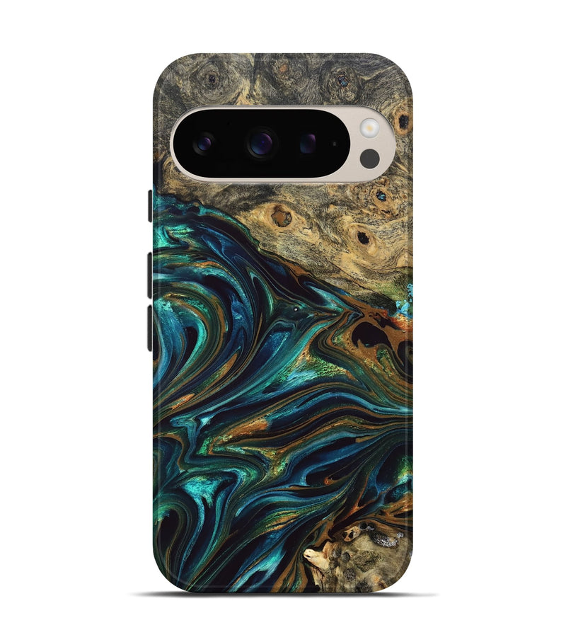 Pixel 9 Wood Live Edge Phone Case - Katlynn (Teal & Gold, 832197)