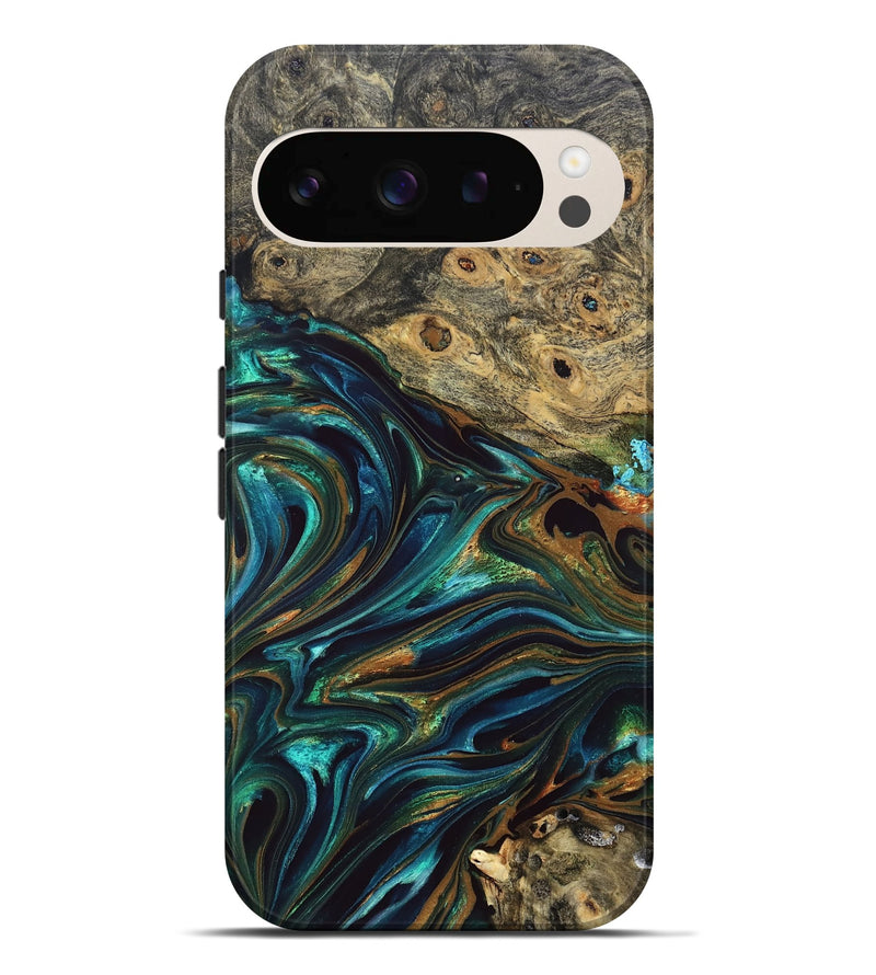 Pixel 9 Pro XL Wood Live Edge Phone Case - Katlynn (Teal & Gold, 832197)
