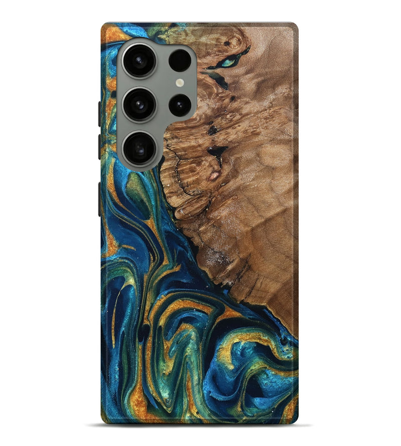 Galaxy S24 Ultra Wood Live Edge Phone Case - Alonzo (Teal & Gold, 832199)