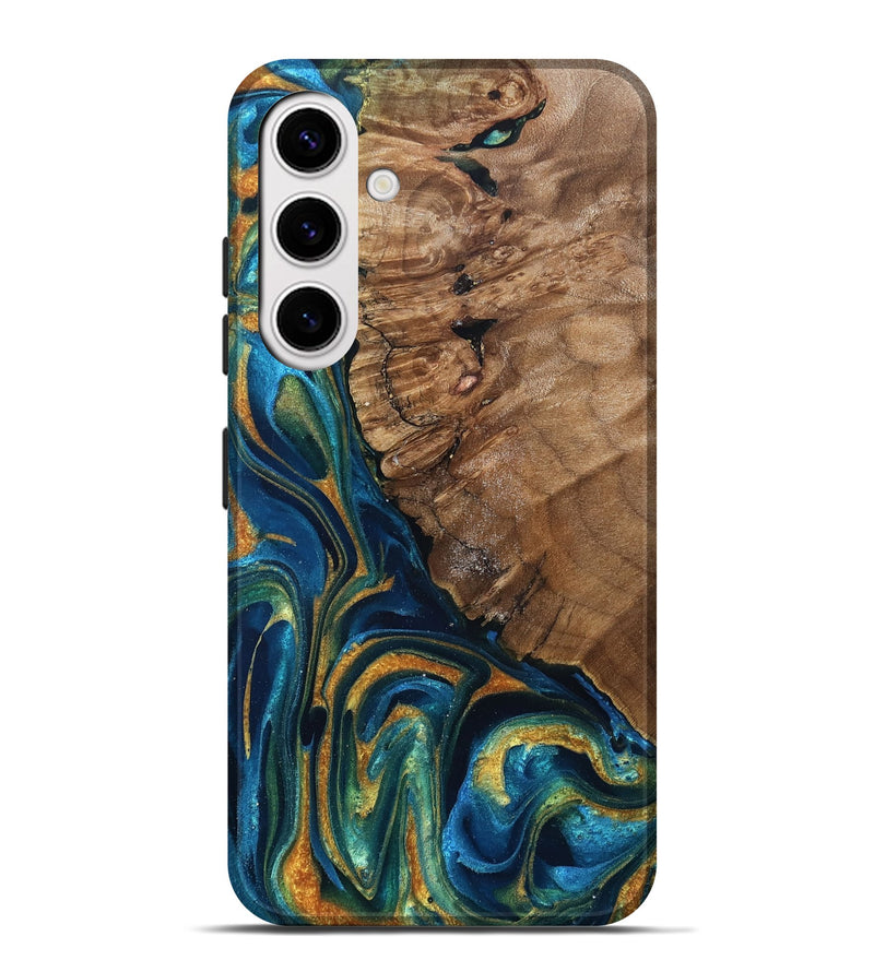 Galaxy S25 Plus Wood Live Edge Phone Case - Alonzo (Teal & Gold, 832199)