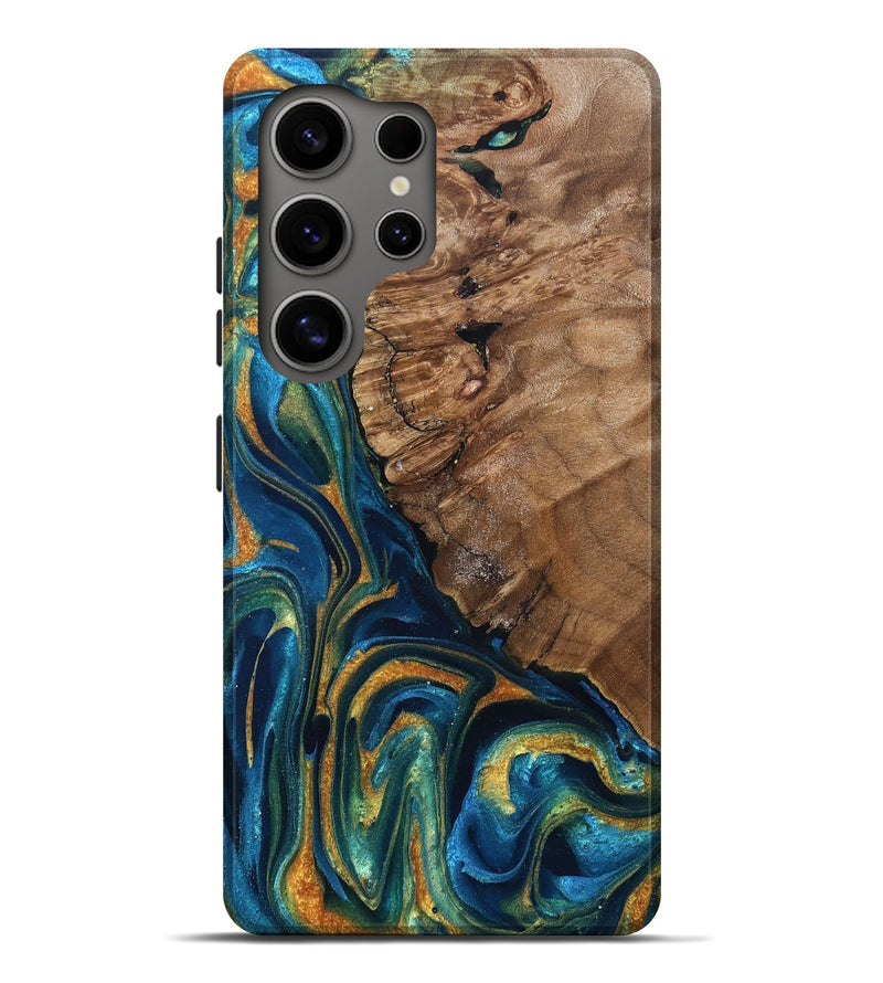 Galaxy S25 Ultra Wood Live Edge Phone Case - Alonzo (Teal & Gold, 832199)