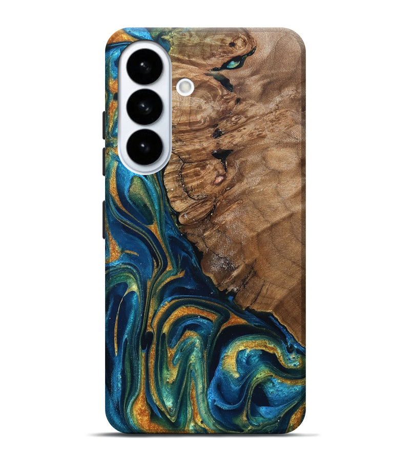 Galaxy S26 Plus Wood Live Edge Phone Case - Alonzo (Teal & Gold, 832199)