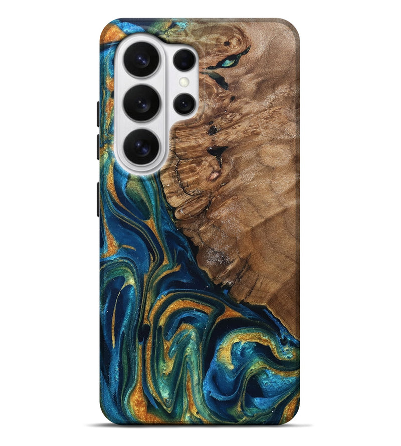 Galaxy S26 Ultra Wood Live Edge Phone Case - Alonzo (Teal & Gold, 832199)