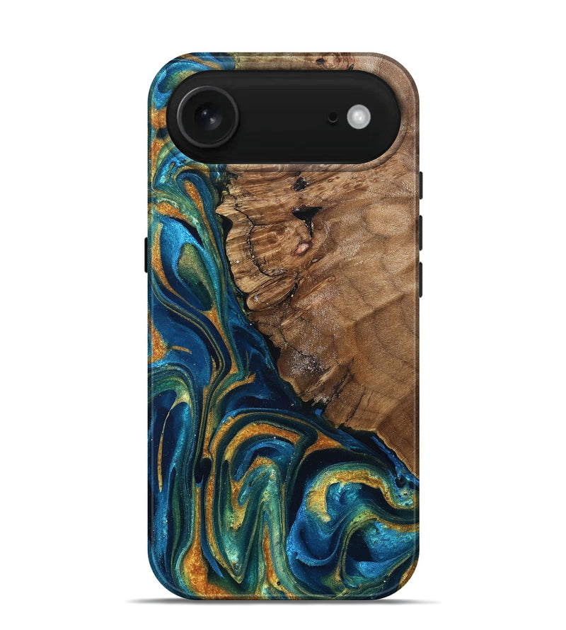 iPhone 17 Air Wood Live Edge Phone Case - Alonzo (Teal & Gold, 832199)