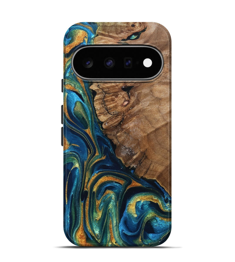 Pixel 11 Pro Wood Live Edge Phone Case - Alonzo (Teal & Gold, 832199)