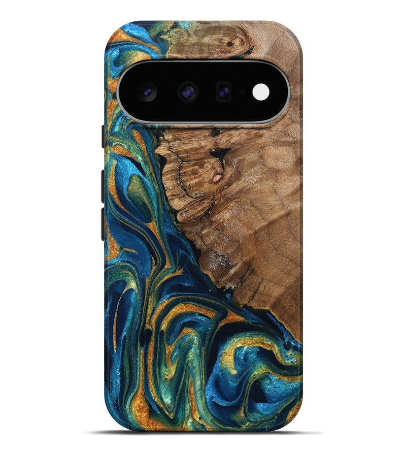 Pixel 11 Pro XL Wood Live Edge Phone Case - Alonzo (Teal & Gold, 832199)