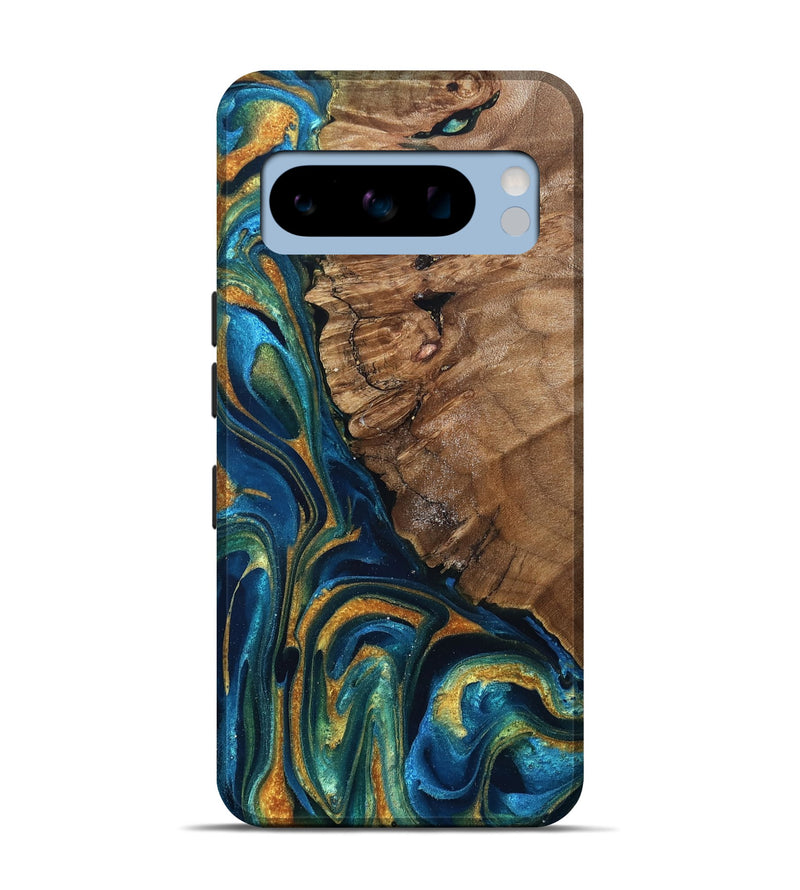 Pixel 8 Pro Wood Live Edge Phone Case - Alonzo (Teal & Gold, 832199)