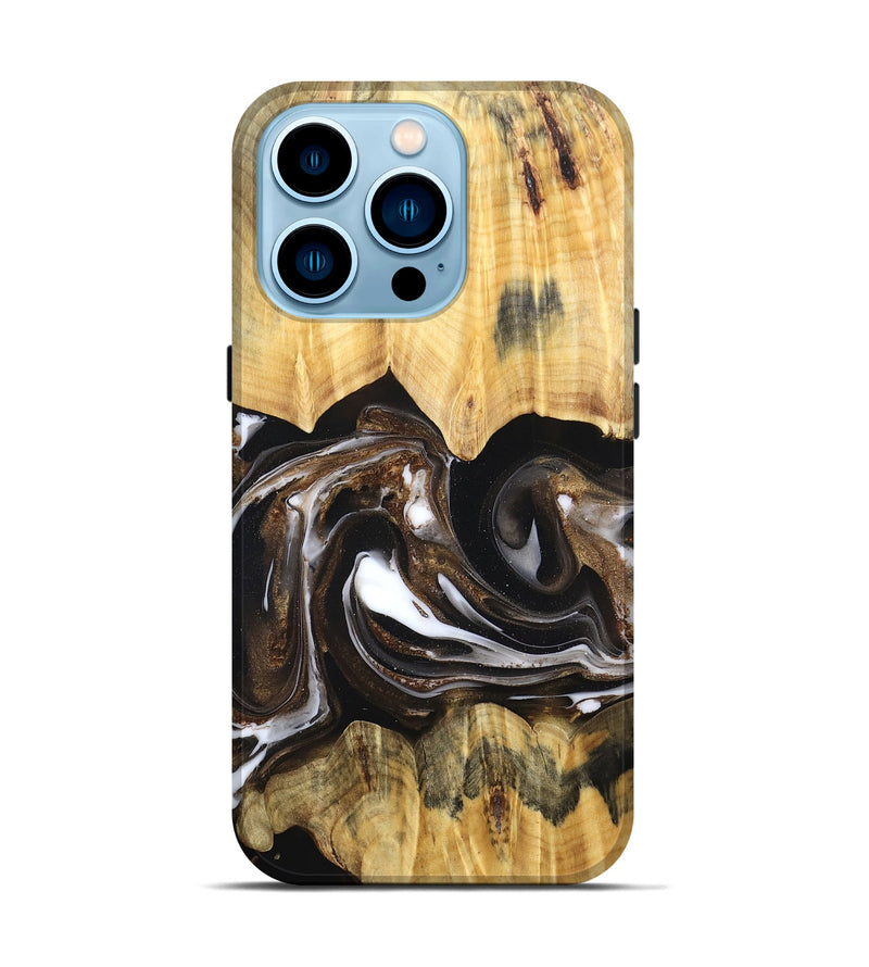 iPhone 14 Pro Wood Live Edge Phone Case - Lailah (Black & White, 832200)
