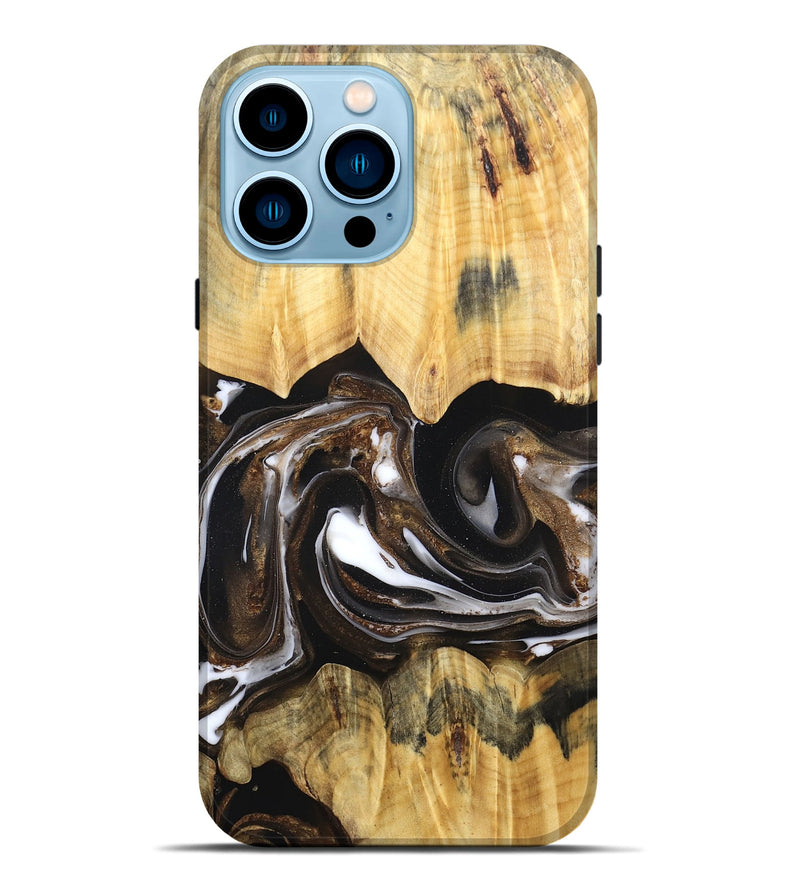 iPhone 14 Pro Max Wood Live Edge Phone Case - Lailah (Black & White, 832200)