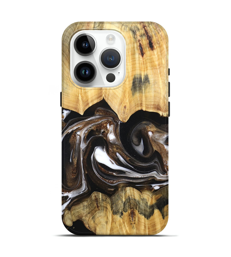 iPhone 15 Pro Wood Live Edge Phone Case - Lailah (Black & White, 832200)