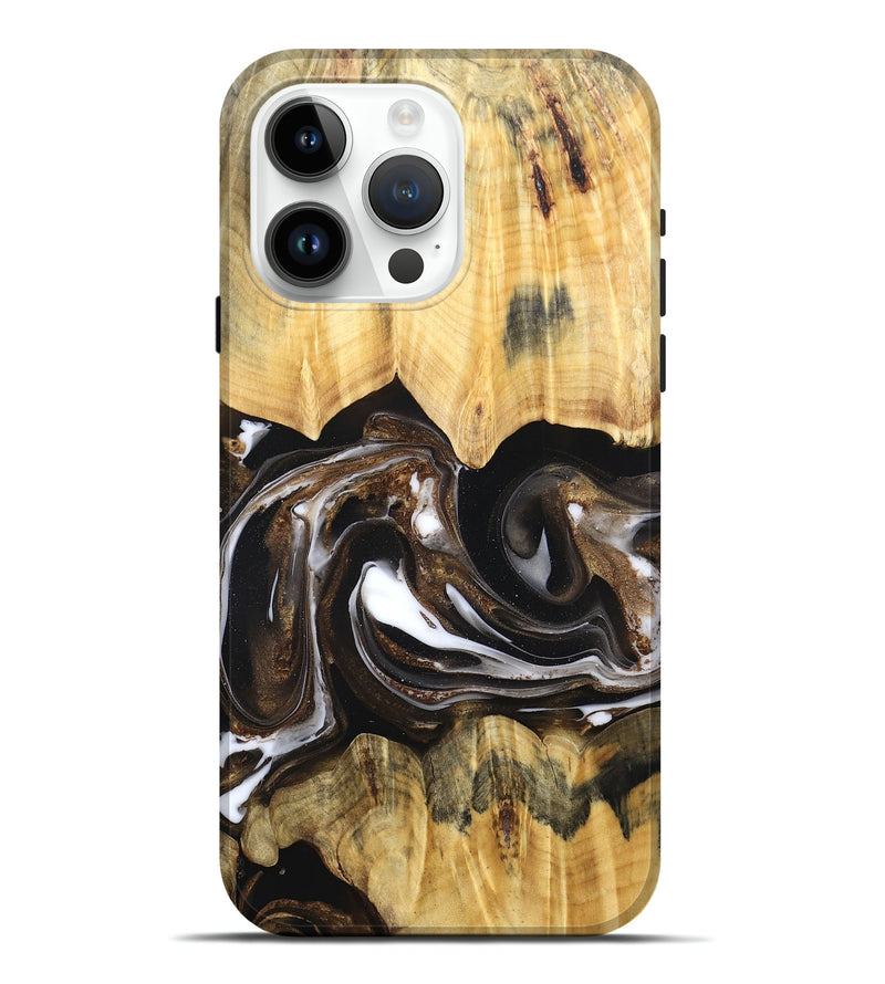 iPhone 15 Pro Max Wood Live Edge Phone Case - Lailah (Black & White, 832200)