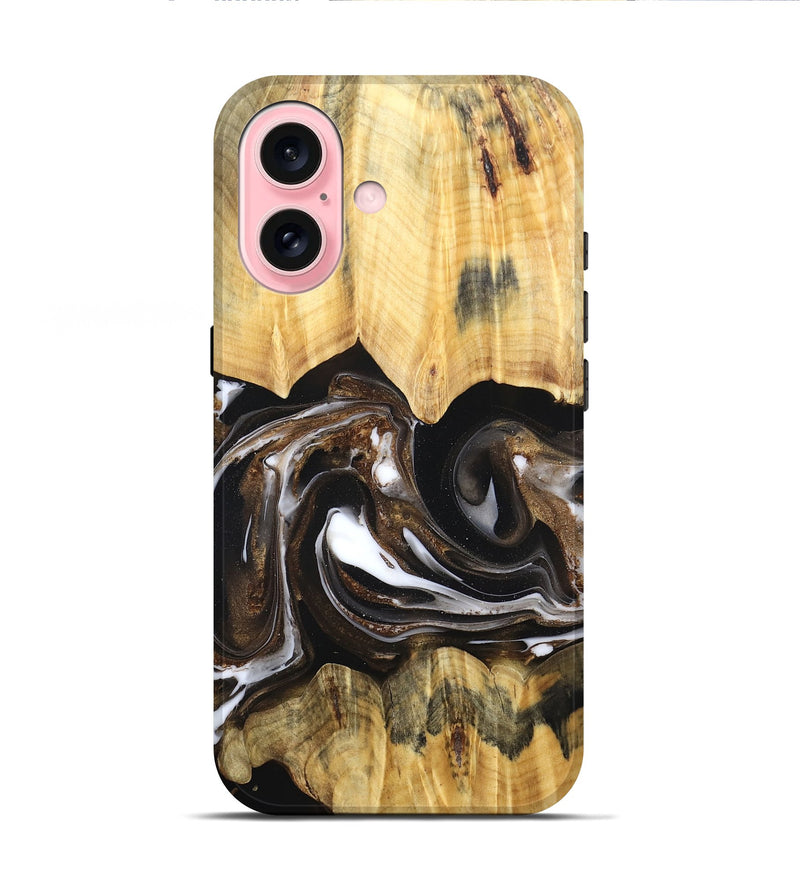 iPhone 16 Wood Live Edge Phone Case - Lailah (Black & White, 832200)