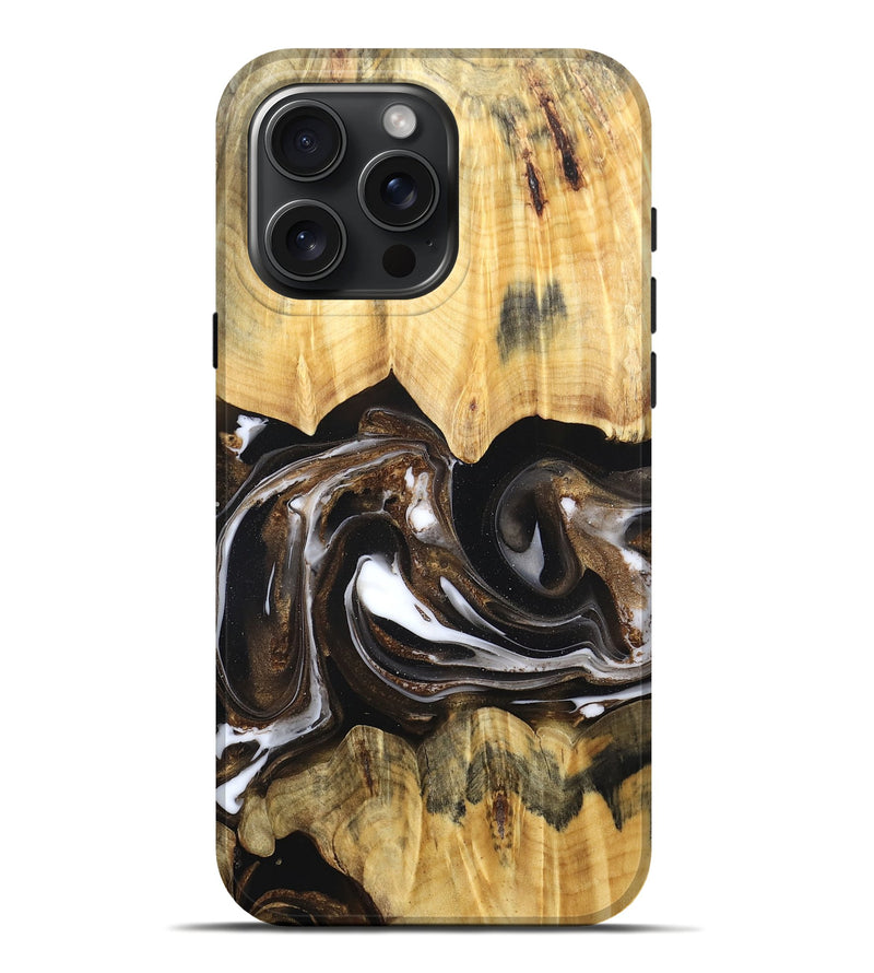 iPhone 16 Pro Max Wood Live Edge Phone Case - Lailah (Black & White, 832200)