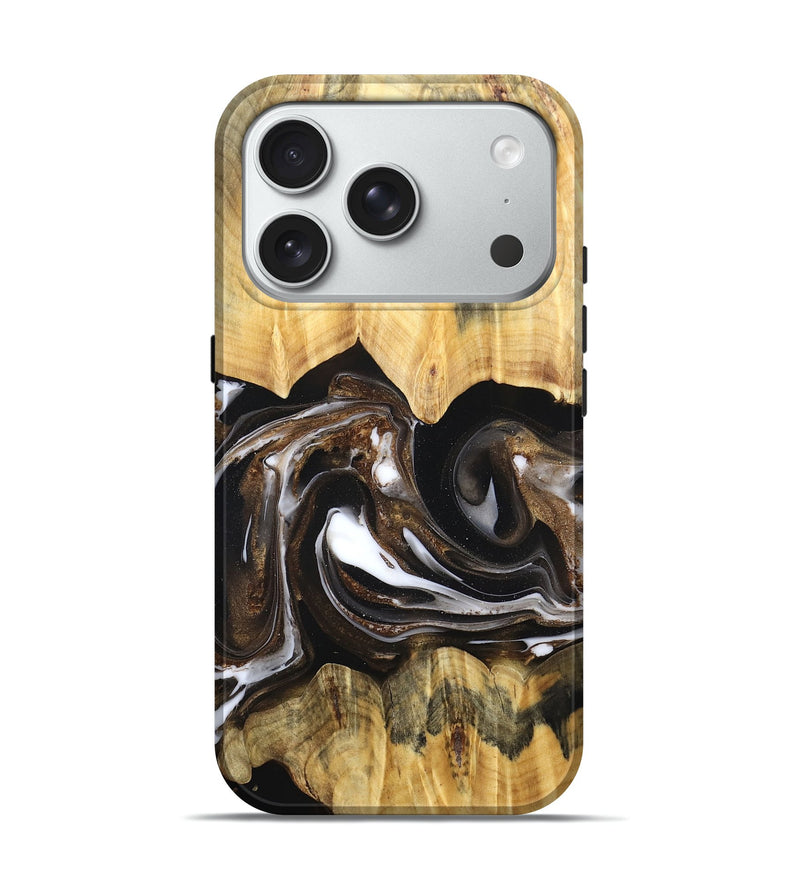 iPhone 18 Pro Wood Live Edge Phone Case - Lailah (Black & White, 832200)