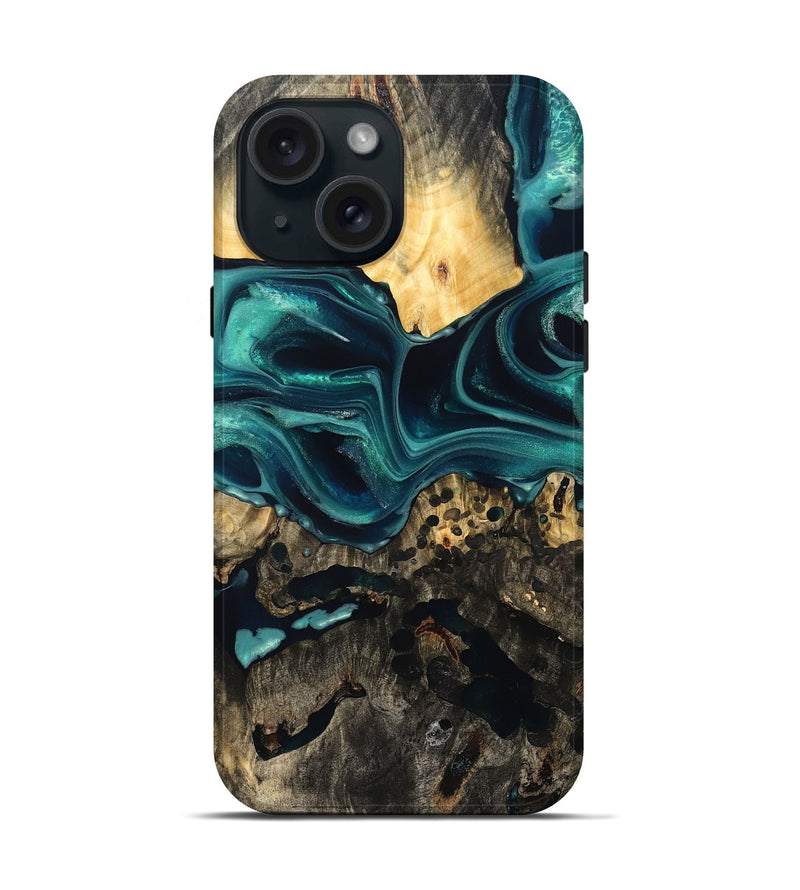 iPhone 15 Wood Live Edge Phone Case - Branden (Green, 832206)