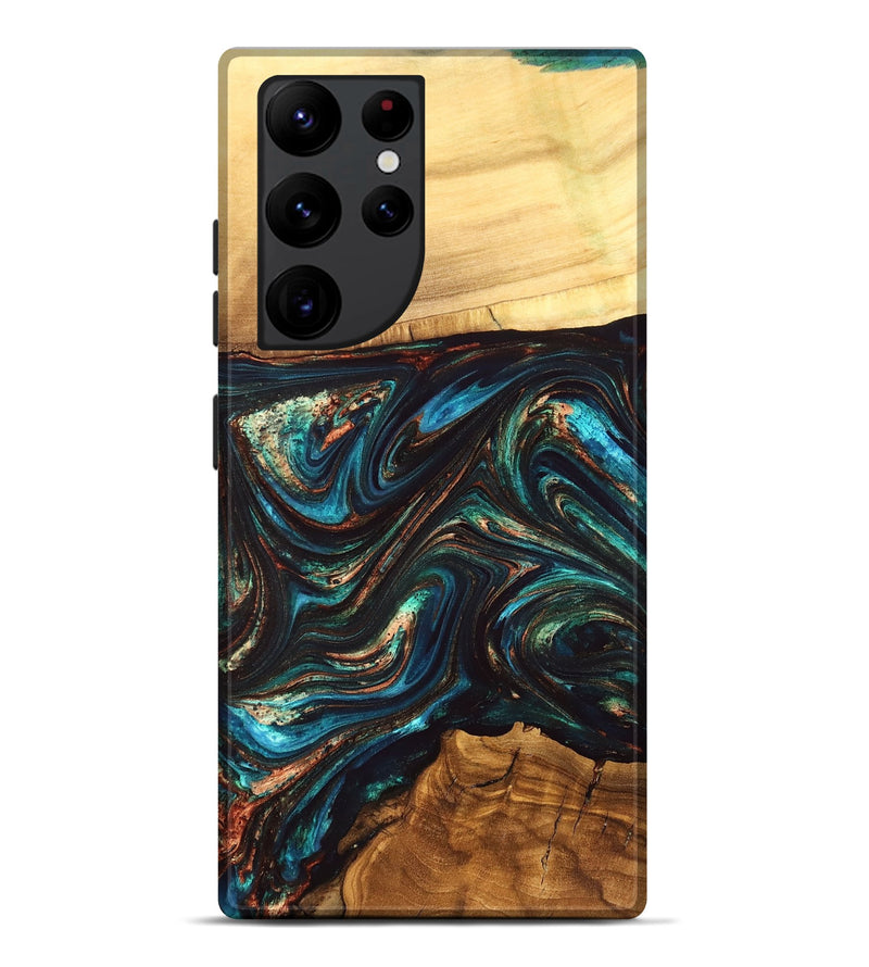 Galaxy S22 Ultra Wood Live Edge Phone Case - Shannon (Teal & Gold, 832207)