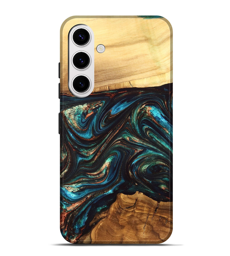 Galaxy S25 Plus Wood Live Edge Phone Case - Shannon (Teal & Gold, 832207)
